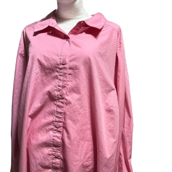 Cherokee women's 20W long sleeve pink and white button down shirt - Picture 2 of 5
